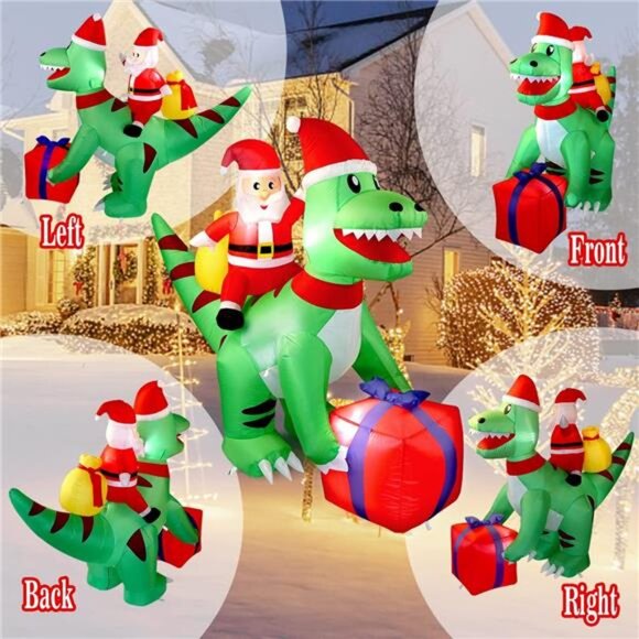 5FT Christmas Inflatables Dinosaur Santa Claus Blow Up with Built-in LED Lights - Picture 6 of 6